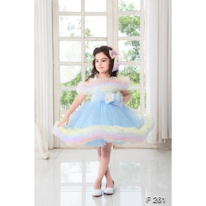 Cutedoll Blue Net Kids Princess Birthday Dress-12-18 Month