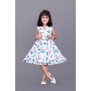 Kids Girls Knee Length White Flower Leaf Design Festive/Wedding Georgette Fit & Flare  Dress-4 - 5 Year