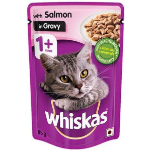 Whiskas Wet Cat Food - Adult Cats, 1+Years, Salmon In Gravy Flavour, Balanced Nutrition, 4 kg (48 packs x 85 g each)