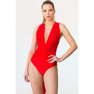 Cross Back One Piece Plunge Neckline Swimsuit-S / Nylon Elastane ( 78 % Nylon 20 % Elastane)