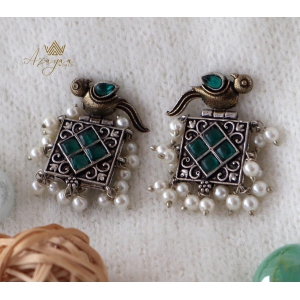 Azayaa World Dark Green Beautiful Bird Earrings