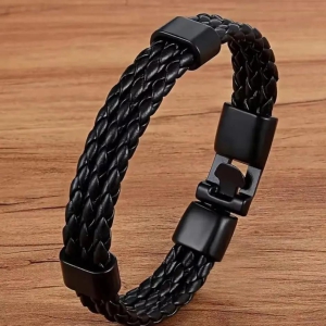 Three Layer Leather Black  Bracelet By Offmint