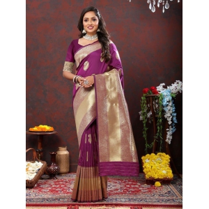 Wine Soft Silk Woven Design Gold Zari Weaving Saree