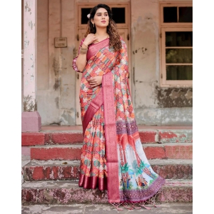 Unique Printed Silk Pink Color Saree