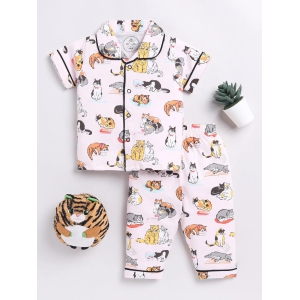 Peach Animal Print Half Sleeve Night Suit-18-24 m