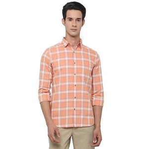 Men's Orange & White 100% Cotton Slim Fit Checked Semi Casual Shirt