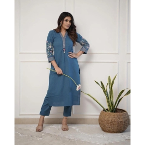 Upgrade your office wear wardrobe with this classy ( White Blue. Yellow colour ,) kurti pant  with embroidery  detailing for all day comfort and trendy look-M