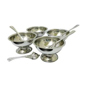 Dynore Stainless Steel 4 Ice Cream Cups With 4 Ice Cream Spoons - Set Of 8