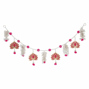 Kalakriti Lotus Door Hangings for Decoration Toran Bandarwal with Buds/Floral Wall Hangings for Temple Decor | Pooja Room Decoration Items | Back Dropper (Pack of 2)-Pink White