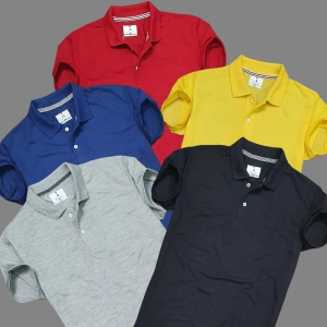 Plane Matty Solid Half Sleeves Mens Polo neck T-Shirt Pack Of 5-L