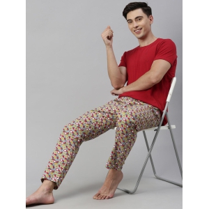 JOVEN MENS PRINTED LOUNGE SET-XXL / Red and Grey