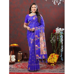Blue Soft Paithani Silk Woven Design Copper Zari Meenakari Weaving Saree