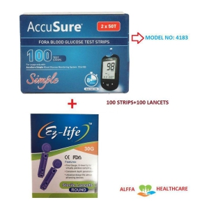 Accusure ACCUSURE SIMPLE 100'S (MODEL NO 4183) + 100 LANCETS (ROUND) - Regular