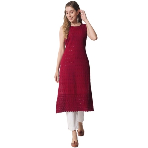 SHOPPING QUEEN Maroon Rayon Embroidered Women's Straight Kurta