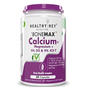 HealthyHey Nutrition Vegan Calcium with Magnesium, Vitamin D3 & Vitamin K2- Mk7 - BoneMax - Bone Health Complex - 60 Vegetable Capsules