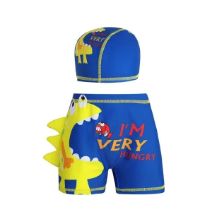 Dino swim trunks with matching cap-Blue / 120 (4-5yr)