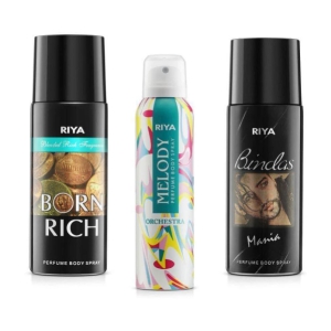 Riya Born Rich & Melody & Bindas Deodorant Spray & Perfume For Unisex 450 ( Pack of 3 )