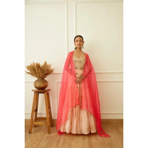 Peach Foil Embroidered Kalidar Set-XL / Pink