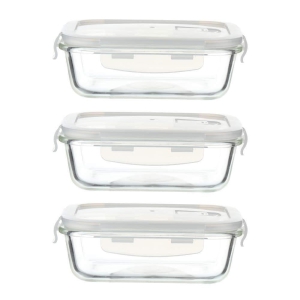 Femora Borosilicate Glass Microwave Safe Rectangle Food Storage Container with Air Vent Lid, 400 ml, Set of 2, 1 Year Free Replacement