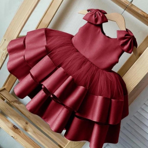 Cutedoll Maroon Net Kids Dress-2-3 Year