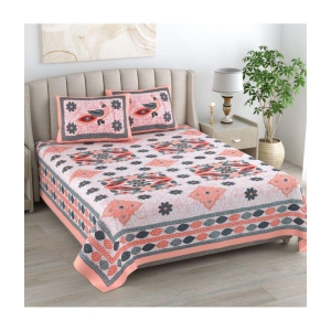 Uniqchoice Cotton Floral King Size Bedsheet With 2 Pillow Covers - Pink - Pink