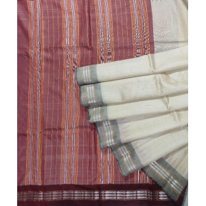 Beige Maroon Sambalpuri Handwoven Bidarbha Tussar Silk Saree