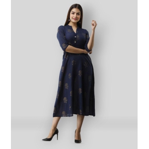 Radiksa - Blue Cotton Womens Flared Kurti ( Pack of 1 ) - None