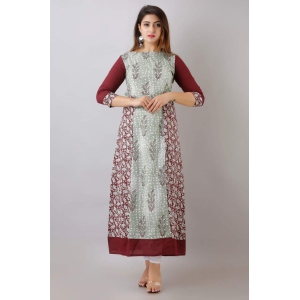 JAIPURETHNICWEAVESWomens Cotton Buti Print A-Line Kurta (Maroon & Green)