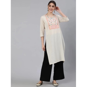 Antaran - Off White Cotton Womens Straight Kurti ( Pack of 1 ) - None