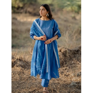 Deep sky kurta set with jaamdani Dupatta-3XL