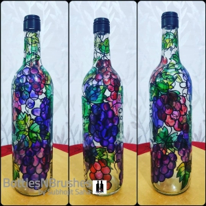 hand-painted-bottleart-with-grape-vine-bottles-brushes