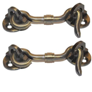 RiseOm Brass Gate Hook/Window Hook (Oval Eye) Pack of 2-Antique Brass / 3 inch