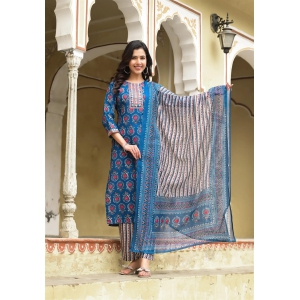 Aqua Blue color Simple and Beautiful Kurta set With Bottom and Dupatta-XL