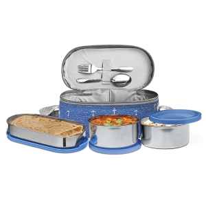 Milton Corporate Lunch Stainless Steel Containers (Set of 3 - Blue)