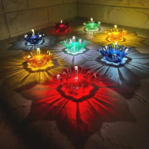 Colourful 3D Reflection Diya, Multi Shape Shadow Reflective Diyas for Home Decor, Reusable in Navratri Diwali Lights - (Set of 12, Multicolor)