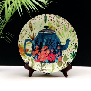 Blue Kettle Wall Plate-Large: 26 Cm