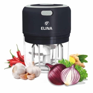 Elina USB Rechargeable Wireless Mini Electric Chopper | S.S Blades | 250 ML Unbreakable Bowl | 10 Seconds for Mincing, Chopping, Vegetable, Meat, Nuts