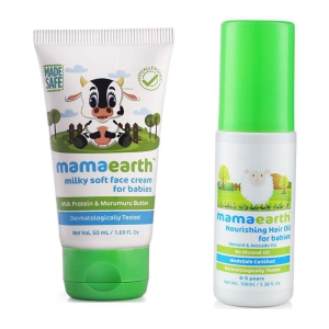 Mamaearth Milky Soft Natural Baby Face Cream for Babies 50mL änd Nourishing Hair Oil for Babies 100ml (0-10 Years)