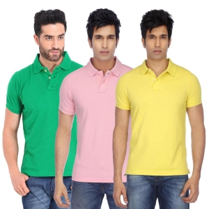 Cotton Blend Solid Half Sleeves Mens Polo Neck T-Shirt (Pack of 3)-XL