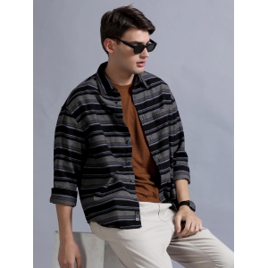 Premium Men Shirt, Relaxed Fit, Yarn Dyed Stripes, Pure Cotton, Full Sleeve, Black & Grey-XL / Black Grey Checks