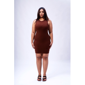 Built In Bra and Shapewear Brown Close Neck Short Dress