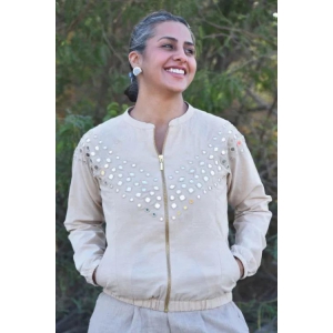 Okhai Antalya Hand-Embroidered Mirrorwork Pure Cotton Bomber Jacket-XXL