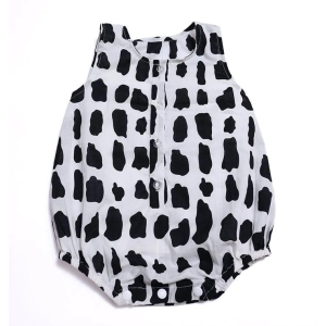 Cotton Romper in Black and White-0-6 months