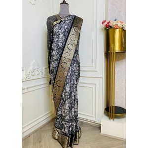 Printed Black And White Saree