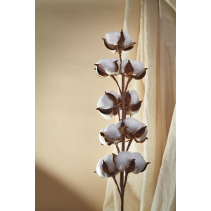 COTTON BALL FLOWER (Set of 2)-Brown Stem