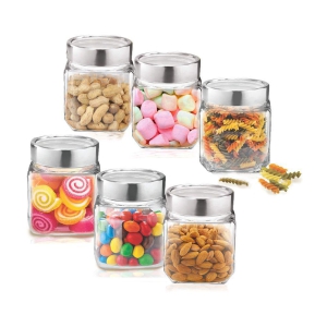 Treo By Milton Cube Storage Glass Jar, Set of 6, 180 ml Each, Transparent - Transparent