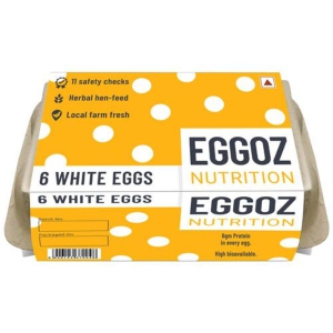 Eggoz White Farm Fresh Eggs - Omega 3 Rich With No DDGS, Hormone & Steroids, 6 pcs