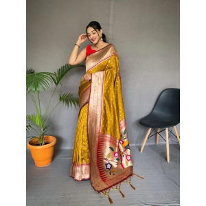 Elegant Paithani Silk Haldi Wear Yellow Color Saree