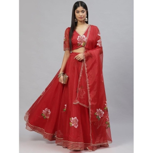 Divena Red Organza Circular Stitched Lehenga - 52