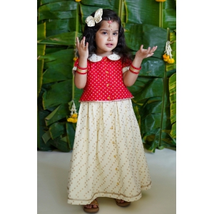 Baby Girl Bandhani Pattu Pavdai-Red 1Y